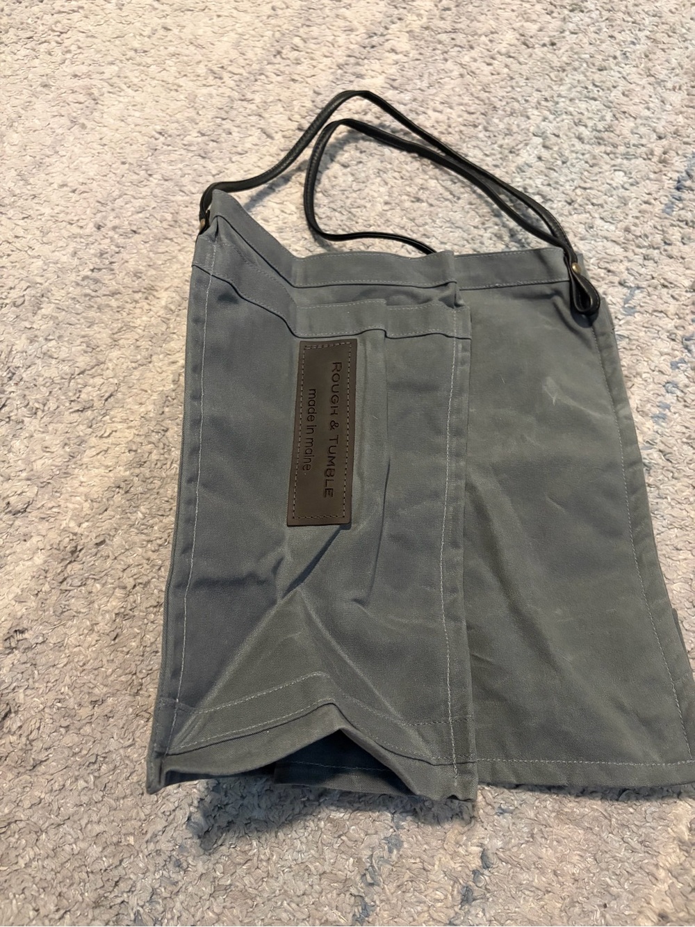 Rough & Tumble Maine Gray Waxed Canvas Tote Bag Leather Straps Utility Shoulder - Picture 2 of 11
